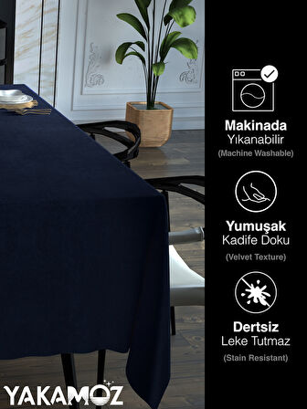 Yakamoz Lacivert Renk Kadife Dokulu Masa Örtüsü  Dertsiz Velvet Touch Serisi 