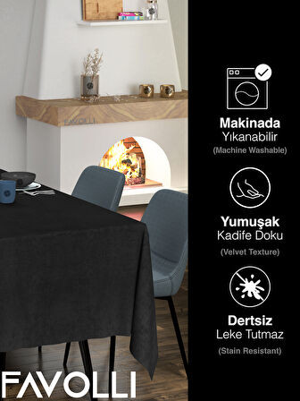 FAVOLLİ Kadife Dokulu Siyah Renk Masa Örtüsü