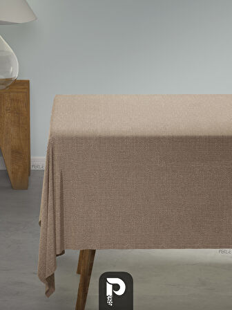 PERLE Bej Keten Dokulu Masa Örtüsü 