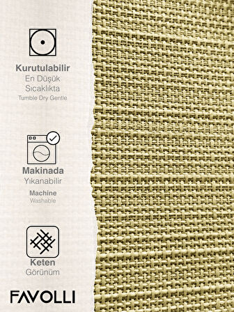 FAVOLLİ Keten Dokulu Yağ Yeşili Masa Örtüsü Dertsiz