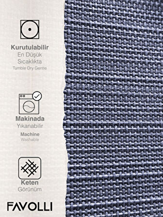 FAVOLLİ Keten Dokulu İndigo Masa Örtüsü Dertsiz