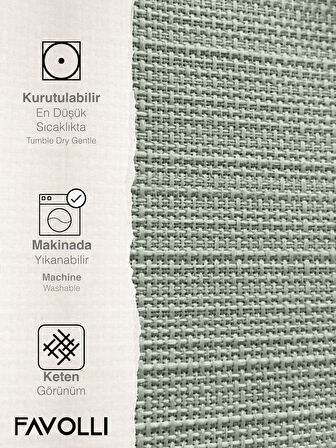 FAVOLLİ Keten Dokulu Mint Rengi Masa Örtüsü Dertsiz