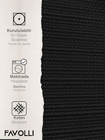 FAVOLLİ Keten Dokulu Siyah Masa Örtüsü Dertsiz