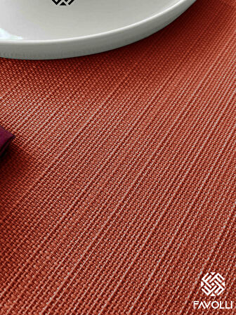 FAVOLLİ Keten Dokulu Kiremit Rengi Masa Örtüsü Dertsiz