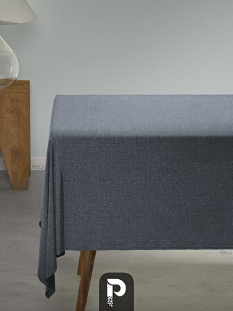 PERLE Koyu İndigo Rengi Keten Dokulu Masa Örtüsü