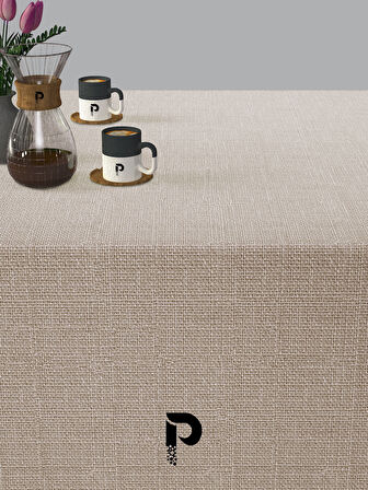 PERLE Ekru Rengi Keten Dokulu Masa Örtüsü