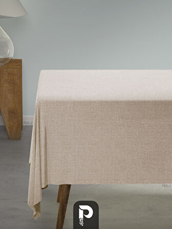 PERLE Ekru Rengi Keten Dokulu Masa Örtüsü