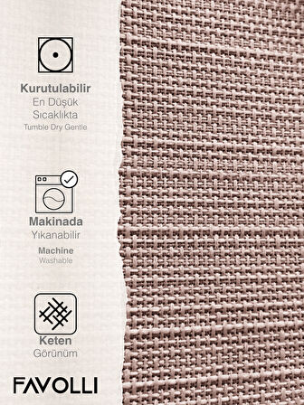FAVOLLİ Keten Dokulu Soft Pembe Masa Örtüsü Dertsiz