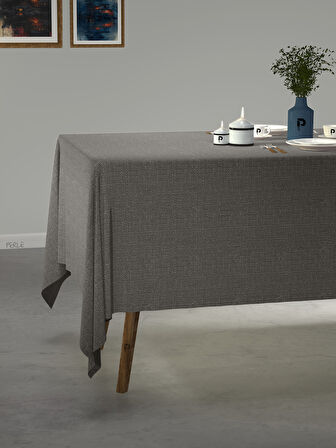 PERLE Gri Renk Keten Dokulu Masa Örtüsü