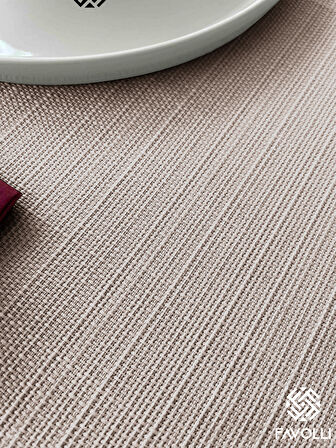 FAVOLLİ Keten Dokulu Taş Rengi Masa Örtüsü Dertsiz