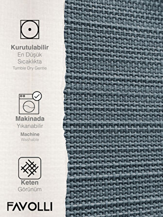 FAVOLLİ Keten Dokulu Gece Mavisi Masa Örtüsü Dertsiz