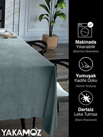 Yakamoz Açık Gri Kadife Dokulu Masa Örtüsü  Dertsiz Velvet Touch Serisi 