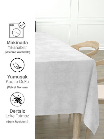 Perle Daily Series Kadife Dokulu Beyaz Masa Örtüsü
