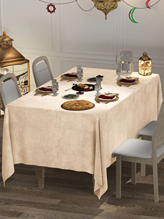 FAVOLLİ Kadife Dokulu Bej Renk Masa Örtüsü