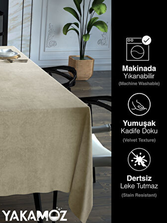 Yakamoz Kumsal Beji Kadife Dokulu Masa Örtüsü  Dertsiz Velvet Touch Serisi 