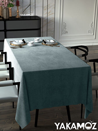 Yakamoz Açık Gri Kadife Dokulu Masa Örtüsü  Dertsiz Velvet Touch Serisi 