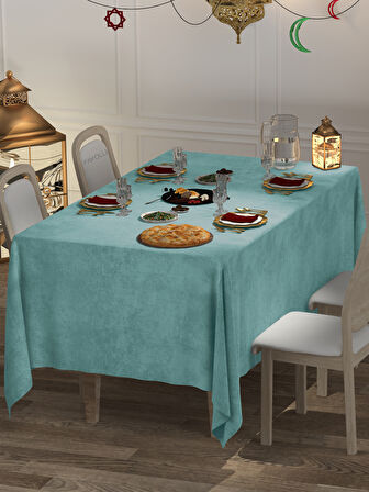 FAVOLLİ Kadife Dokulu Sis Mavisi Masa Örtüsü