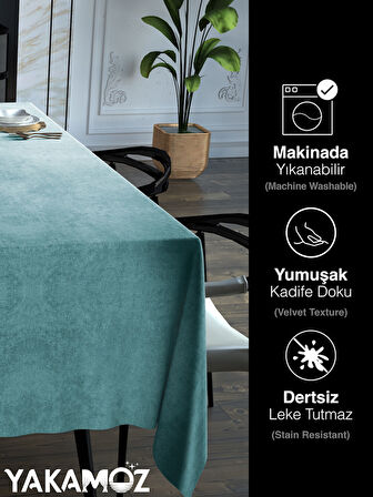 Yakamoz Nil Yeşili Kadife Dokulu Masa Örtüsü  Dertsiz Velvet Touch Serisi 