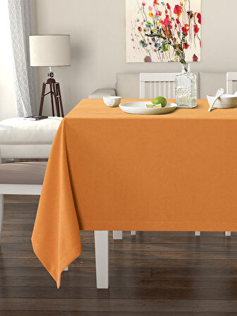Pastel Mandalina Turuncusu Masa Örtüsü Kadife Dokulu Leke Tutmaz