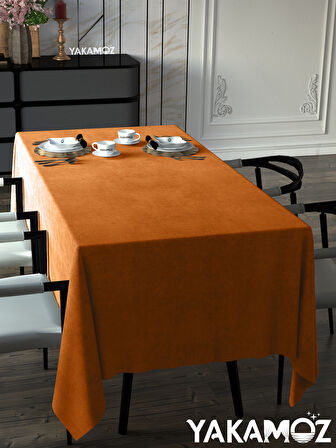 Yakamoz Portakal Rengi Kadife Dokulu Masa Örtüsü  Dertsiz Velvet Touch Serisi 