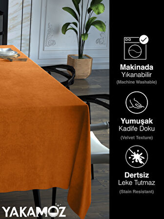 Yakamoz Portakal Rengi Kadife Dokulu Masa Örtüsü  Dertsiz Velvet Touch Serisi 