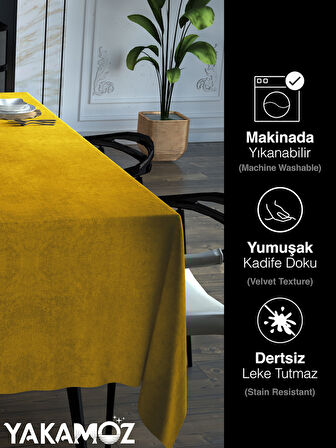 Yakamoz Balpeteği Sarısı Kadife Dokulu Masa Örtüsü  Dertsiz Velvet Touch Serisi 