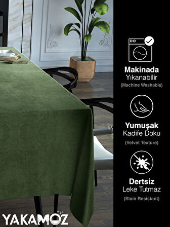 Yakamoz Çağla Yeşili Kadife Dokulu Masa Örtüsü  Dertsiz Velvet Touch Serisi 