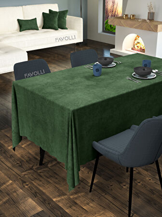 FAVOLLİ Kadife Dokulu Zeytin Yaprağı Masa Örtüsü