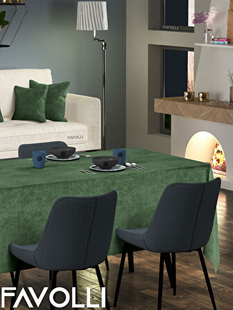 FAVOLLİ Kadife Dokulu Zeytin Yaprağı Masa Örtüsü