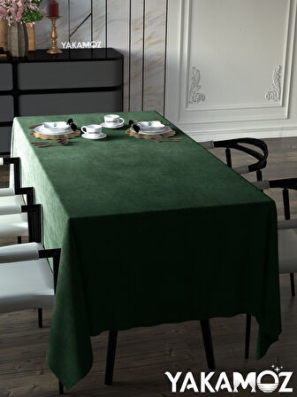 Yakamoz Sarmaşık Yeşili Kadife Dokulu Masa Örtüsü  Dertsiz Velvet Touch Serisi 