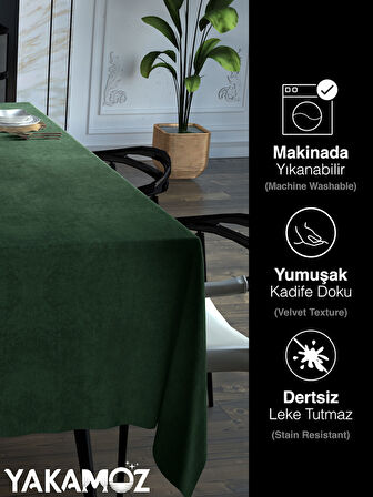 Yakamoz Sarmaşık Yeşili Kadife Dokulu Masa Örtüsü  Dertsiz Velvet Touch Serisi 