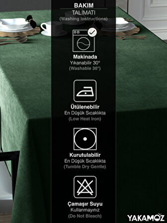 Yakamoz Sarmaşık Yeşili Kadife Dokulu Masa Örtüsü  Dertsiz Velvet Touch Serisi 