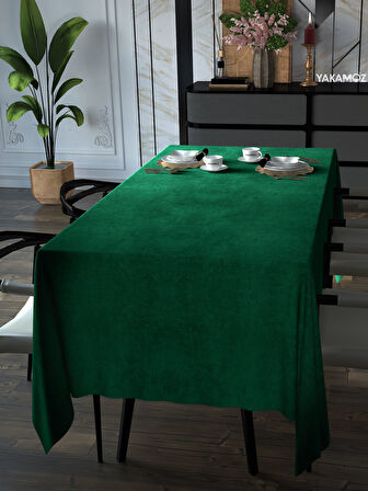 Yakamoz Zümrüt Yeşili Kadife Dokulu Masa Örtüsü  Dertsiz Velvet Touch Serisi 