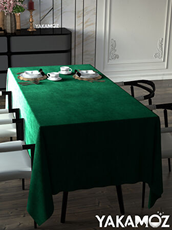 Yakamoz Zümrüt Yeşili Kadife Dokulu Masa Örtüsü  Dertsiz Velvet Touch Serisi 