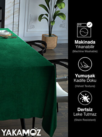 Yakamoz Zümrüt Yeşili Kadife Dokulu Masa Örtüsü  Dertsiz Velvet Touch Serisi 