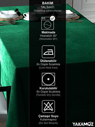 Yakamoz Zümrüt Yeşili Kadife Dokulu Masa Örtüsü  Dertsiz Velvet Touch Serisi 
