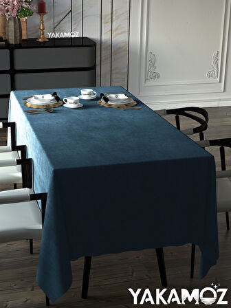 Yakamoz Güvercin Mavisi Kadife Dokulu Masa Örtüsü  Dertsiz Velvet Touch Serisi 