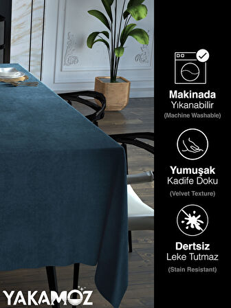 Yakamoz Güvercin Mavisi Kadife Dokulu Masa Örtüsü  Dertsiz Velvet Touch Serisi 