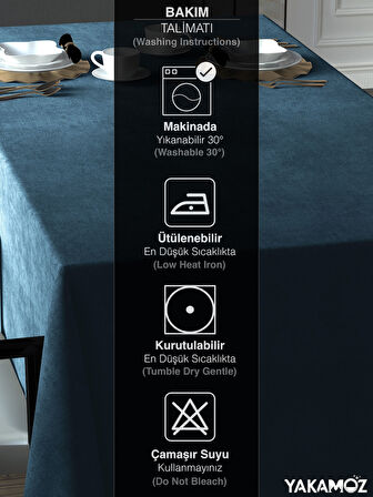 Yakamoz Güvercin Mavisi Kadife Dokulu Masa Örtüsü  Dertsiz Velvet Touch Serisi 