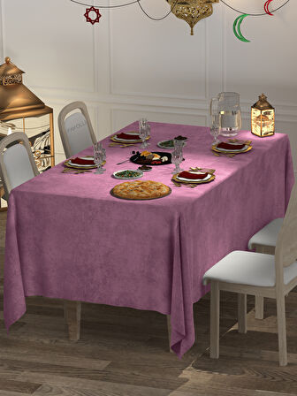 FAVOLLİ Kadife Dokulu Lavanta Pembesi Masa Örtüsü