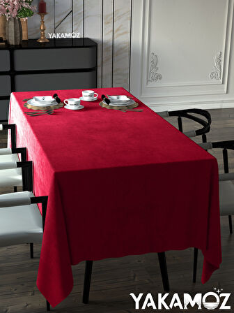 Yakamoz Kırmızı Renk Kadife Dokulu Masa Örtüsü  Dertsiz Velvet Touch Serisi 