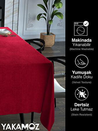 Yakamoz Kırmızı Renk Kadife Dokulu Masa Örtüsü  Dertsiz Velvet Touch Serisi 