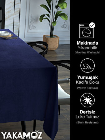Yakamoz Gece Mavisi Kadife Dokulu Masa Örtüsü  Dertsiz Velvet Touch Serisi 