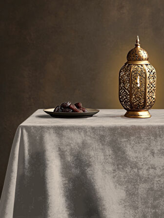 Perle Daily Series Kadife Dokulu Ekru Renk Masa Örtüsü