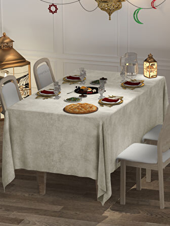 FAVOLLİ Kadife Dokulu Ekru Renk Masa Örtüsü
