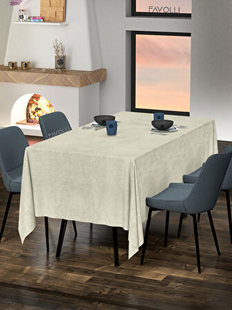 FAVOLLİ Kadife Dokulu Ekru Renk Masa Örtüsü