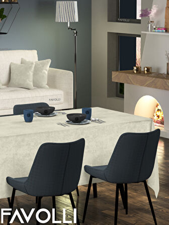 FAVOLLİ Kadife Dokulu Ekru Renk Masa Örtüsü