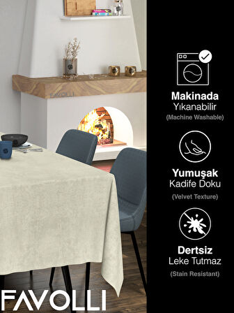 FAVOLLİ Kadife Dokulu Ekru Renk Masa Örtüsü