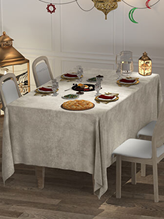 FAVOLLİ Kadife Dokulu Keten Renk Masa Örtüsü