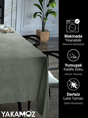 Yakamoz Taş Rengi Kadife Dokulu Masa Örtüsü  Dertsiz Velvet Touch Serisi 